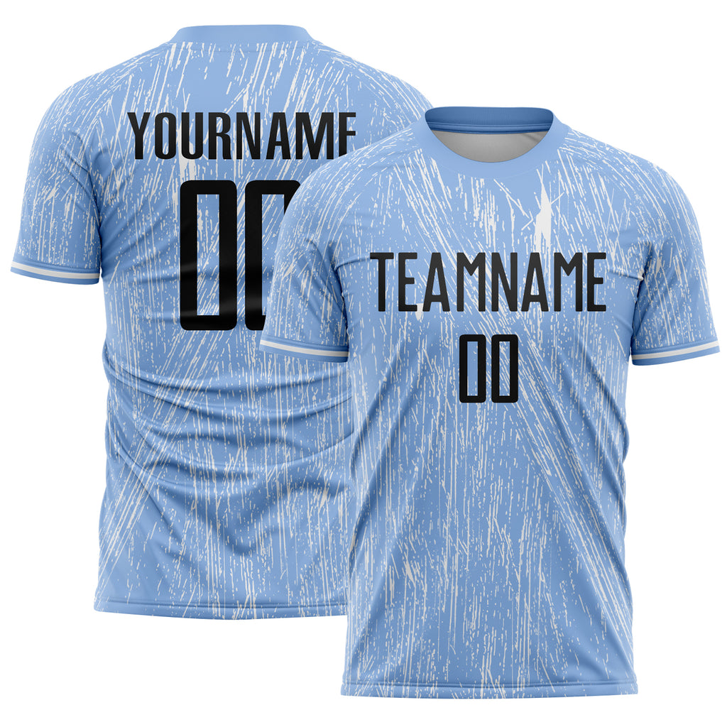 Custom Light Blue Black-White Argentina Splatter Pattern Sports Sublimation Soccer Uniform Jersey