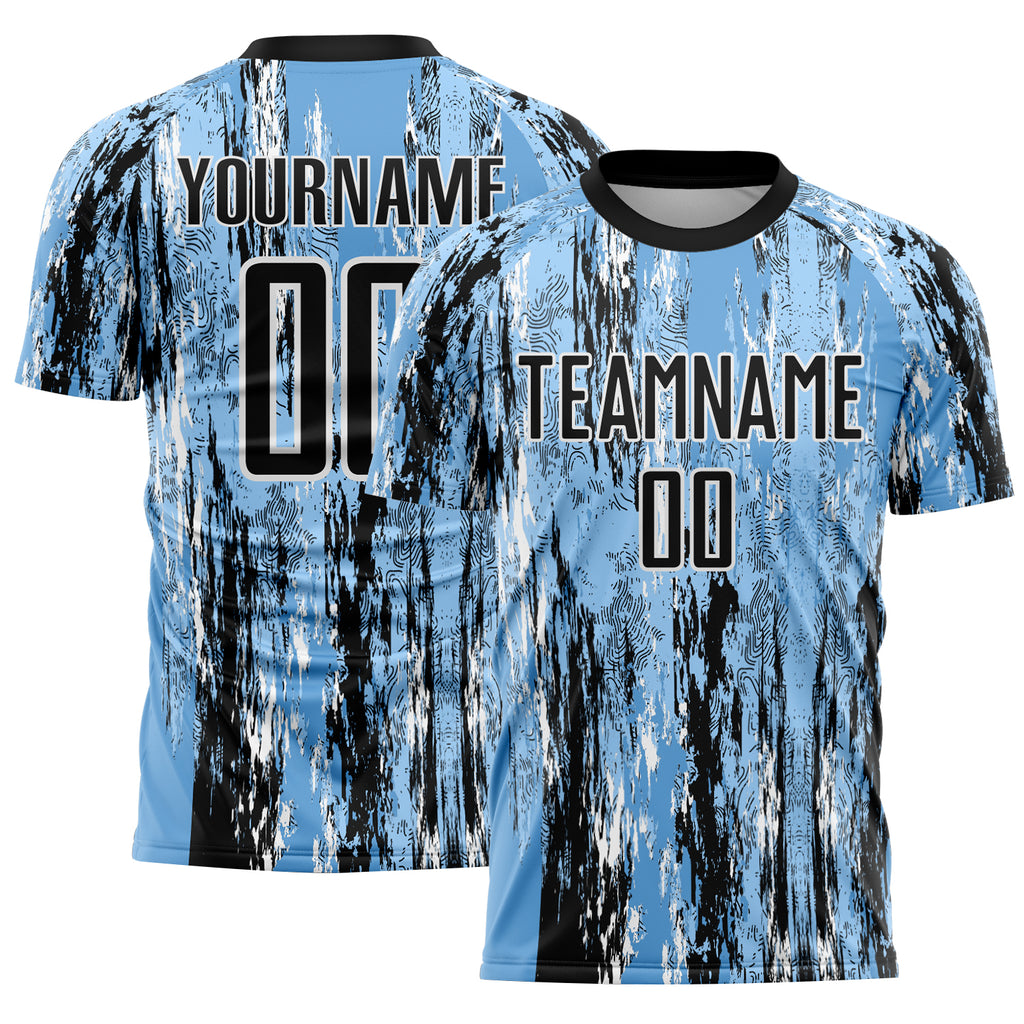 Custom Light Blue Black-White Argentina Splatter Pattern Sports Sublimation Soccer Uniform Jersey