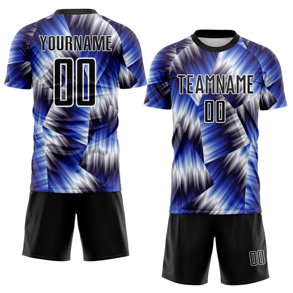 Custom Black Royal-White Lines Sports Sublimation Soccer Uniform Jersey