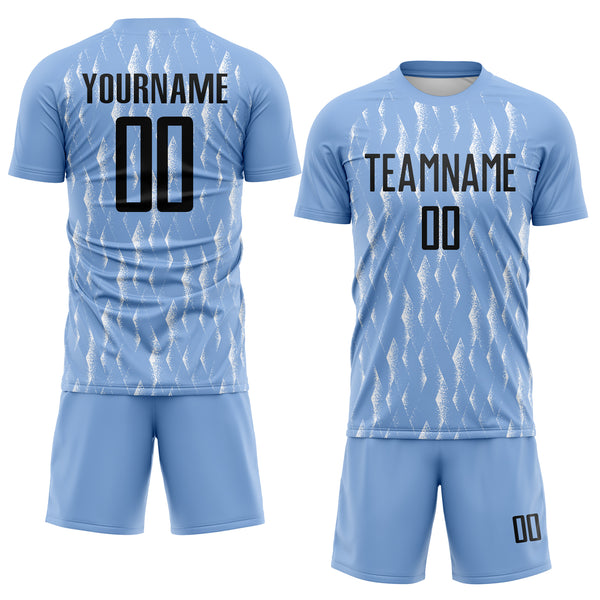 Custom Light Blue Black-White Argentina Splatter Pattern Sports Sublimation Soccer Uniform Jersey