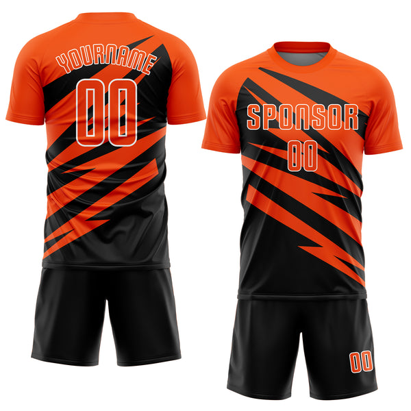 Custom Orange Black-White Abstract Line Sports Sublimation Soccer Uniform Jersey
