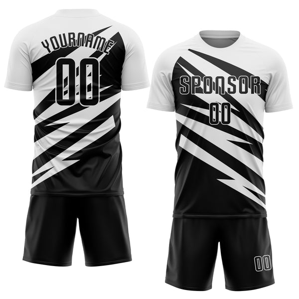 Custom White Black Abstract Line Sports Sublimation Soccer Uniform Jersey