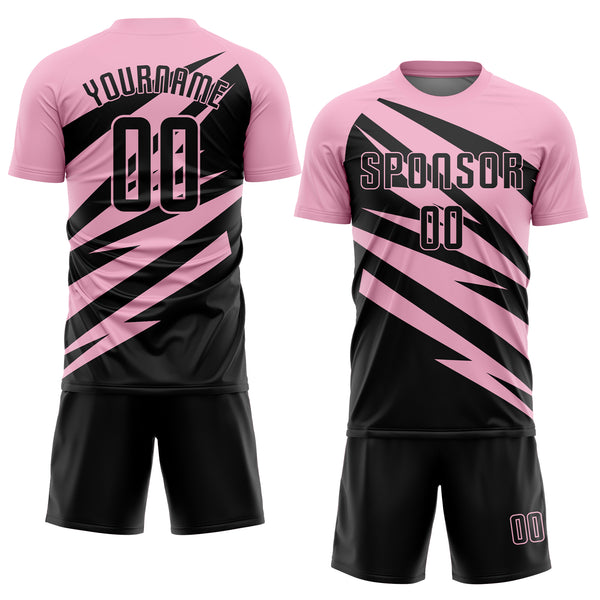 Custom Light Pink Black Abstract Line Sports Sublimation Soccer Uniform Jersey