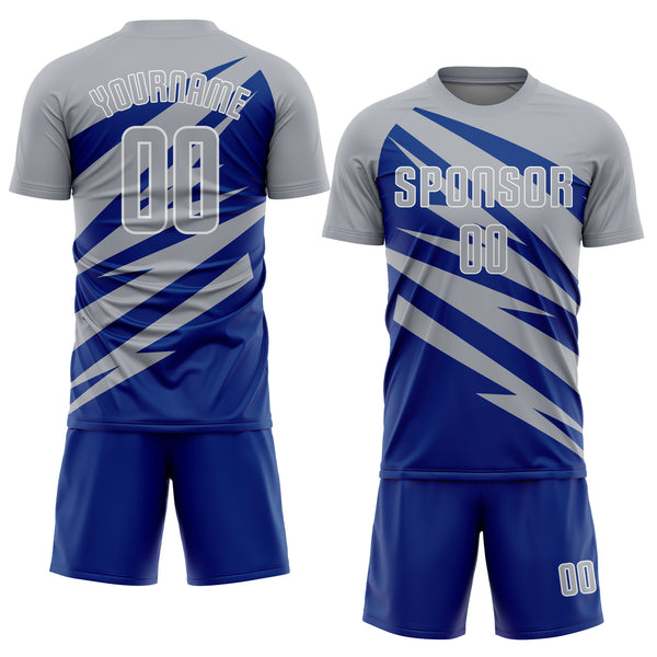Custom Gray Royal-White Abstract Line Sports Sublimation Soccer Uniform Jersey