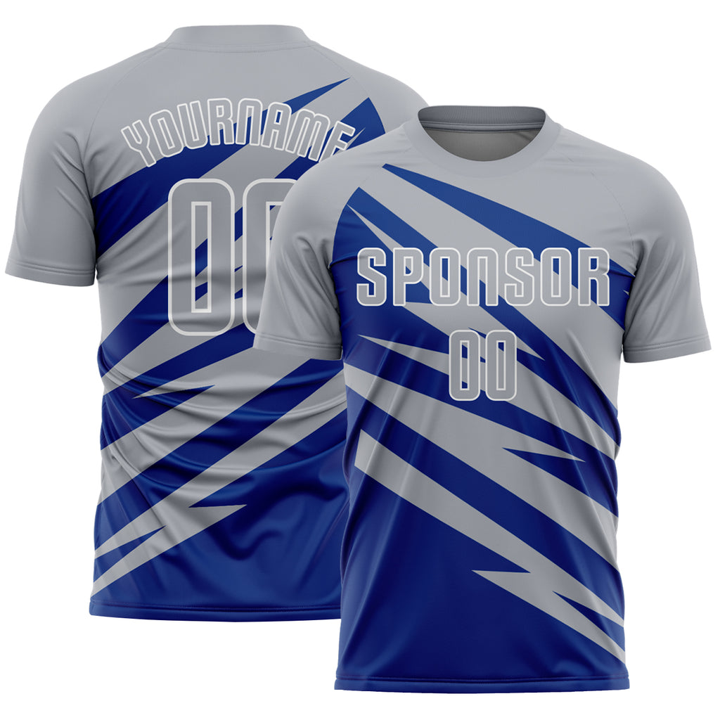 Custom Gray Royal-White Abstract Line Sports Sublimation Soccer Uniform Jersey
