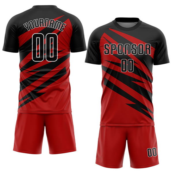 Custom Black Red-White Abstract Line Sports Sublimation Soccer Uniform Jersey