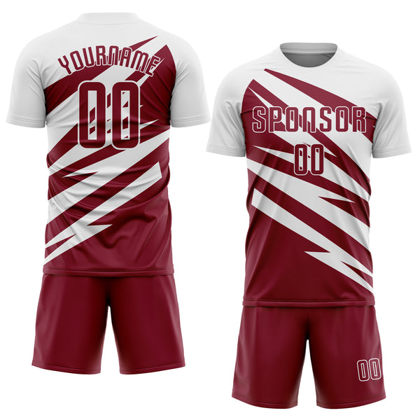 Custom White Crimson Abstract Line Sports Sublimation Soccer Uniform Jersey