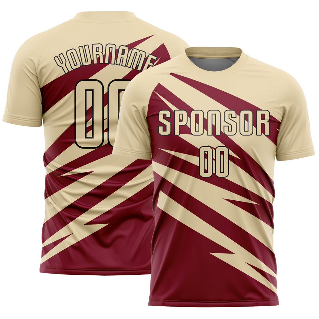 Custom Cream Crimson-Black Abstract Line Sports Sublimation Soccer Uniform Jersey