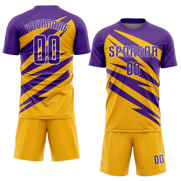 Custom Purple Gold-White Abstract Line Sports Sublimation Soccer Uniform Jersey