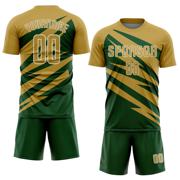 Custom Old Gold Green-White Abstract Line Sports Sublimation Soccer Uniform Jersey