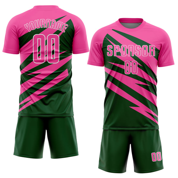 Custom Pink Green-White Abstract Line Sports Sublimation Soccer Uniform Jersey