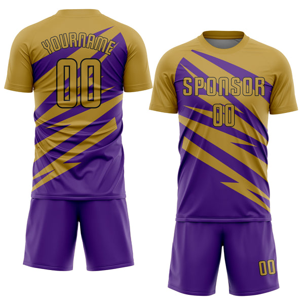 Custom Old Gold Purple-Black Abstract Line Sports Sublimation Soccer Uniform Jersey