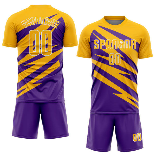 Custom Gold Purple-White Abstract Line Sports Sublimation Soccer Uniform Jersey