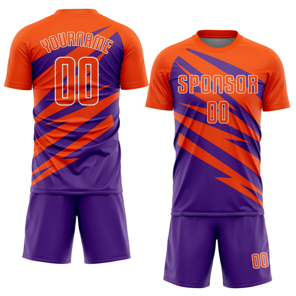 Custom Orange Purple-White Abstract Line Sports Sublimation Soccer Uniform Jersey