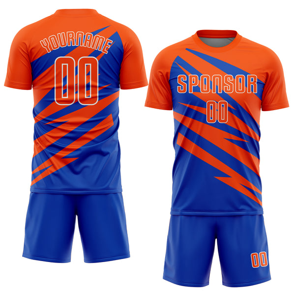 Custom Orange Thunder Blue-White Abstract Line Sports Sublimation Soccer Uniform Jersey