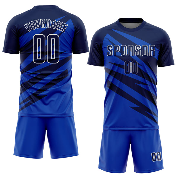 Custom Navy Thunder Blue-White Abstract Line Sports Sublimation Soccer Uniform Jersey