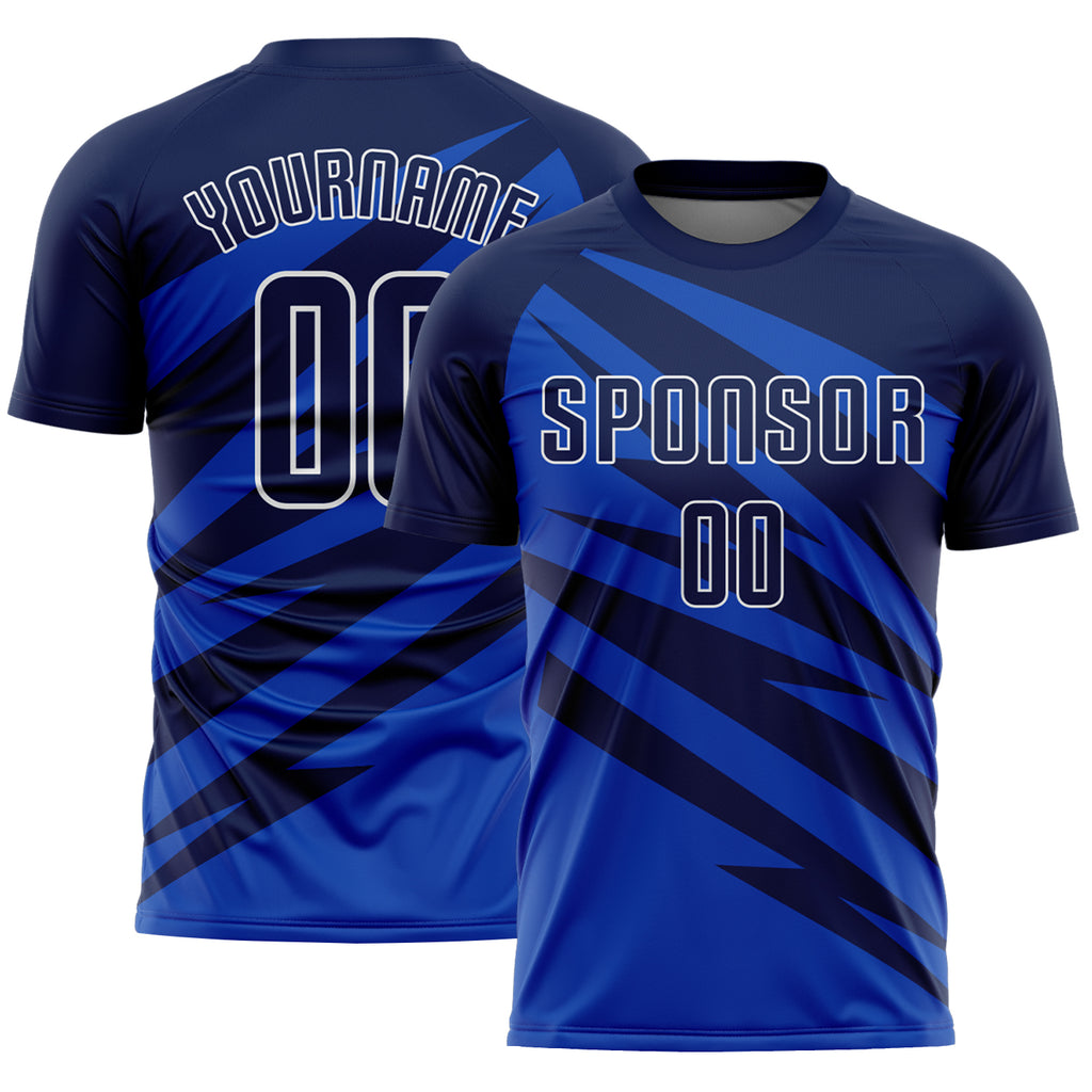 Custom Navy Thunder Blue-White Abstract Line Sports Sublimation Soccer Uniform Jersey