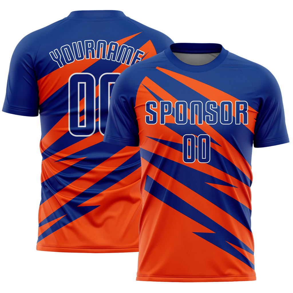 Custom Royal Orange-White Abstract Line Sports Sublimation Soccer Uniform Jersey