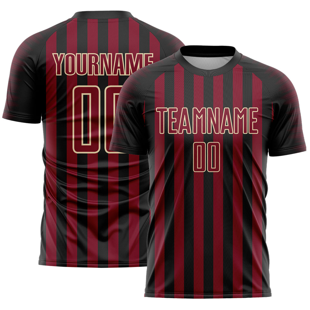 Custom Black Crimson-Cream Stripe Sports Sublimation Soccer Uniform Jersey