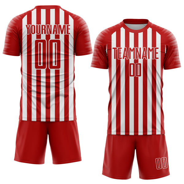 Custom Red White Stripe Sports Sublimation Soccer Uniform Jersey