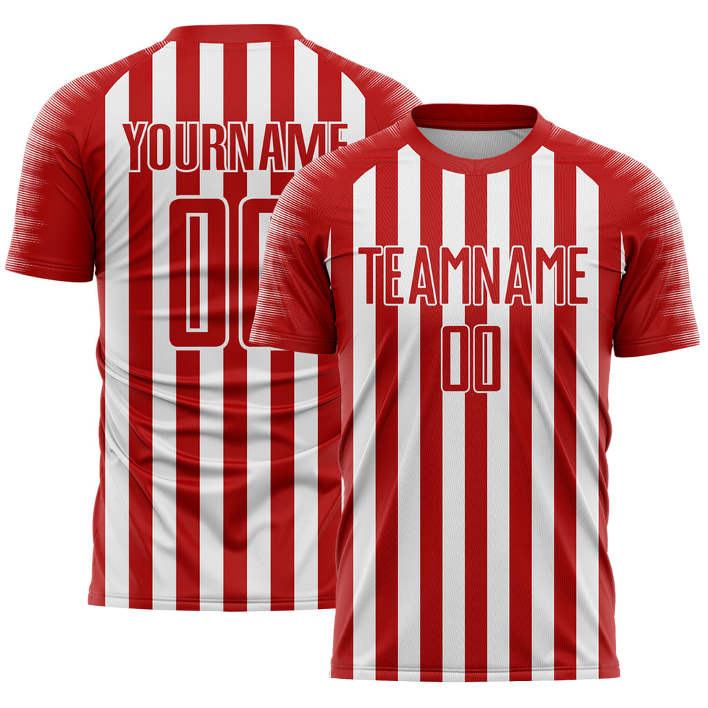 Custom Red White Stripe Sports Sublimation Soccer Uniform Jersey