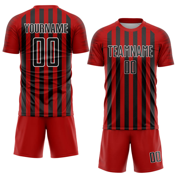 Custom Red Black-White Stripe Sports Sublimation Soccer Uniform Jersey