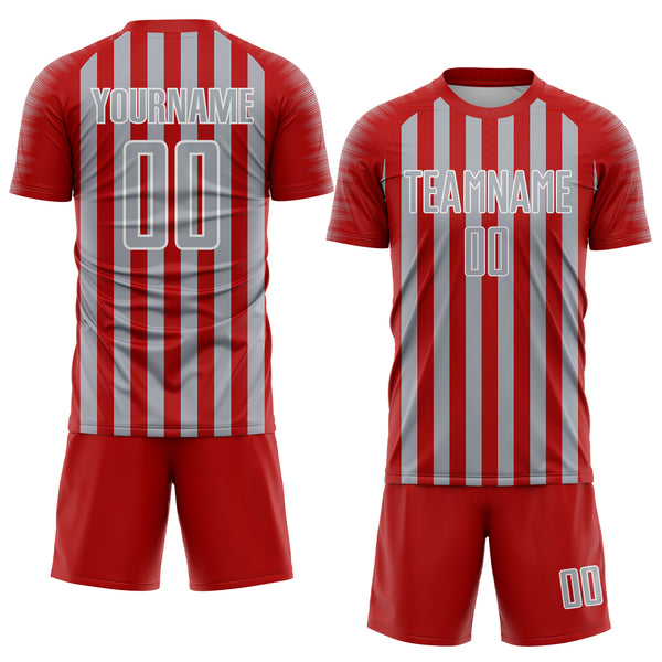 Custom Red Gray-White Stripe Sports Sublimation Soccer Uniform Jersey