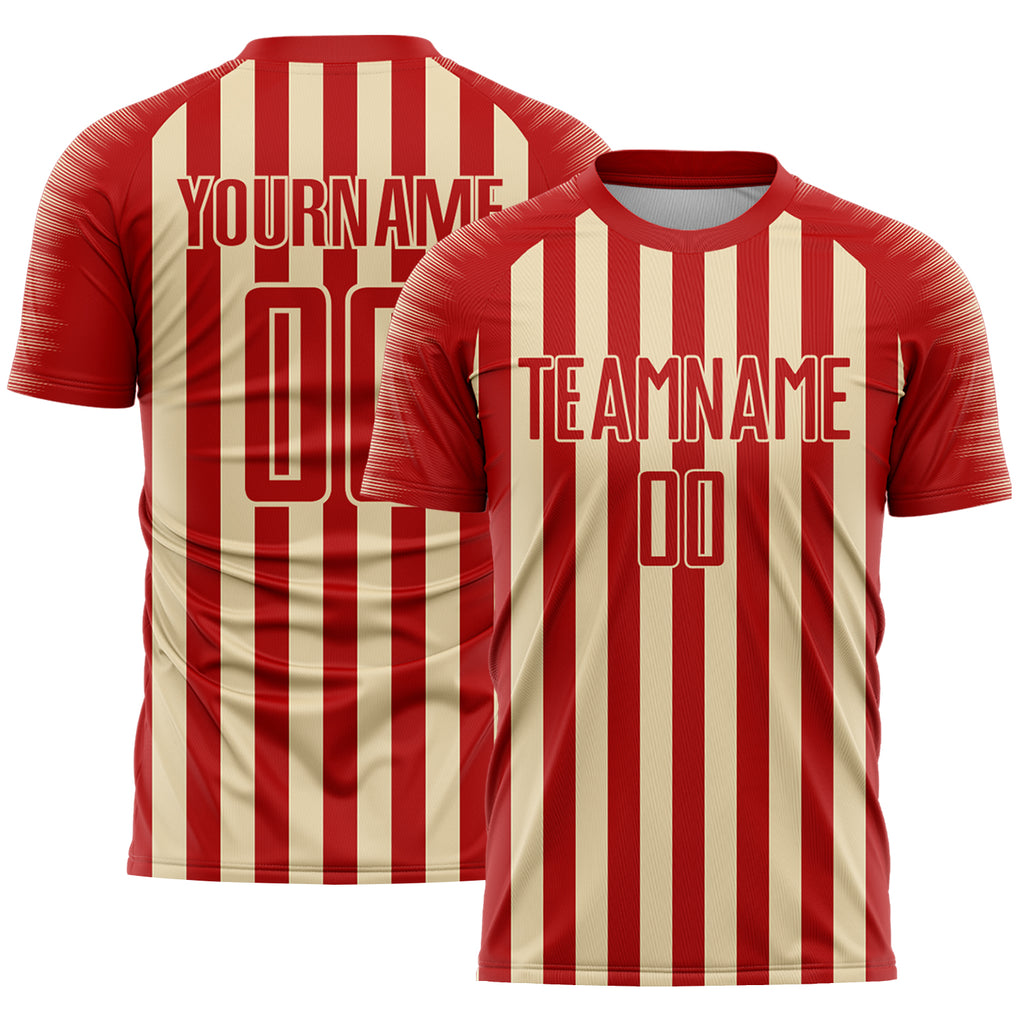 Custom Red Cream Stripe Sports Sublimation Soccer Uniform Jersey