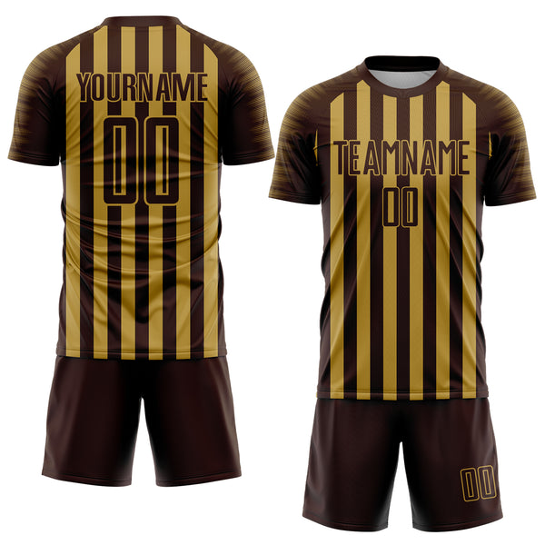 Custom Brown Old Gold Stripe Sports Sublimation Soccer Uniform Jersey