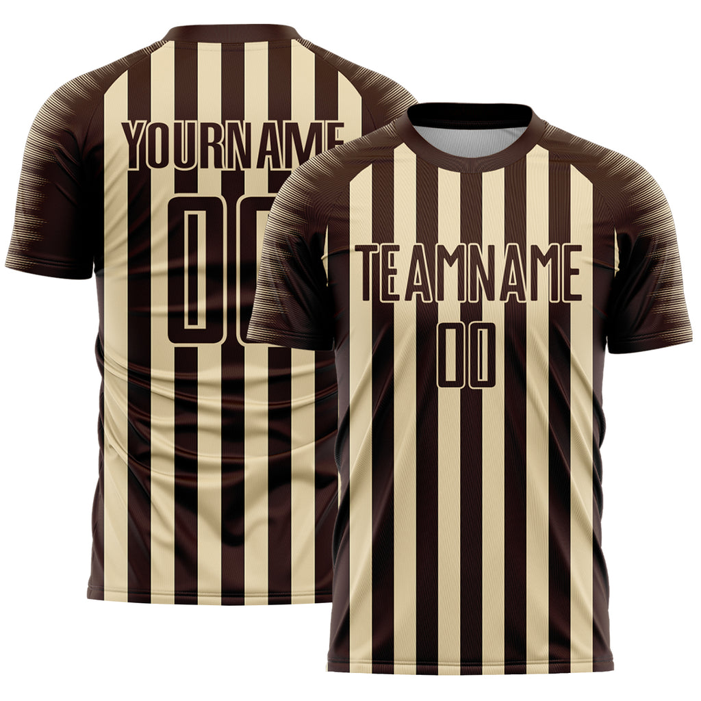 Custom Brown Cream Stripe Sports Sublimation Soccer Uniform Jersey