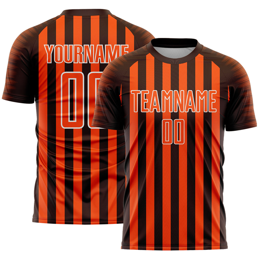 Custom Brown Orange-White Stripe Sports Sublimation Soccer Uniform Jersey