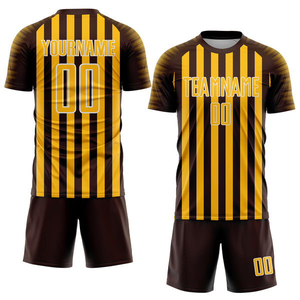 Custom Brown Gold-White Stripe Sports Sublimation Soccer Uniform Jersey