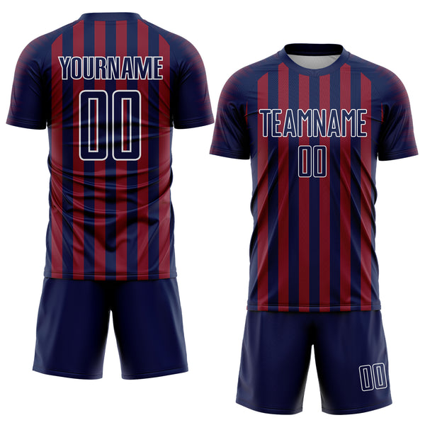Custom Navy Crimson-White Stripe Sports Sublimation Soccer Uniform Jersey
