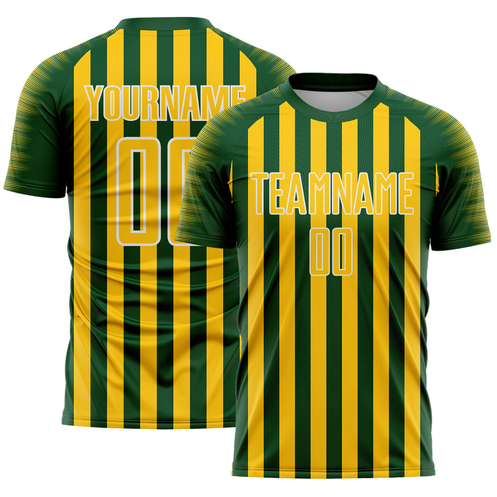 Custom Green Yellow-White Stripe Sports Sublimation Soccer Uniform Jersey