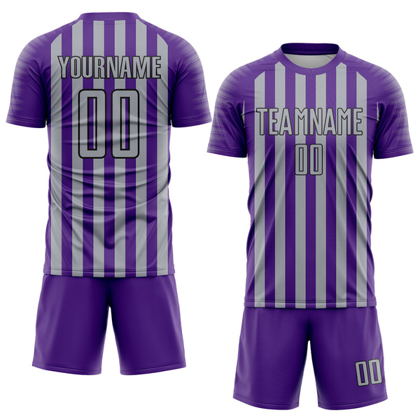 Custom Purple Gray-Black Stripe Sports Sublimation Soccer Uniform Jersey