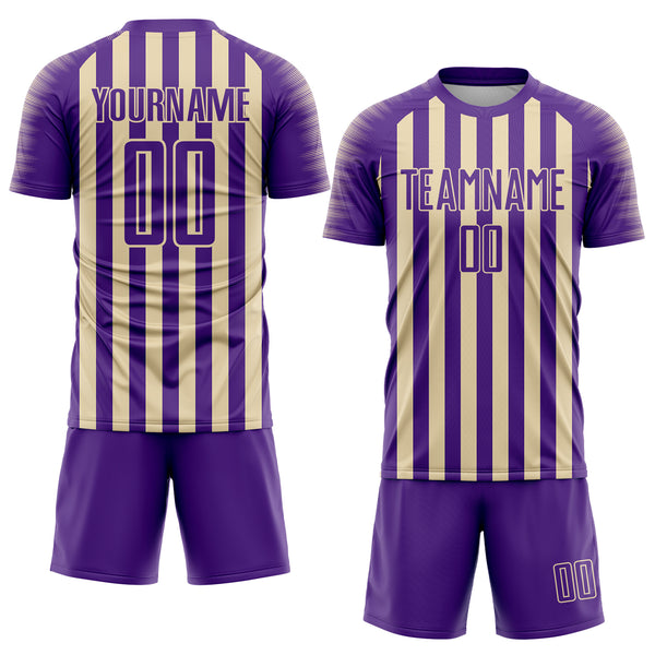 Custom Purple Cream Stripe Sports Sublimation Soccer Uniform Jersey