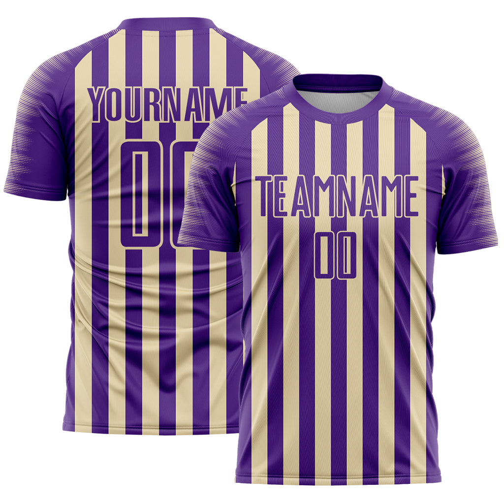 Custom Purple Cream Stripe Sports Sublimation Soccer Uniform Jersey