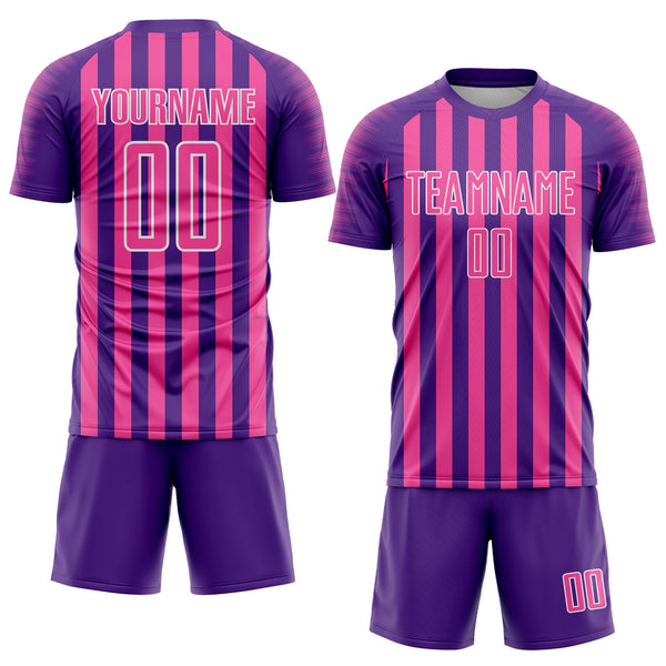 Custom Purple Pink-White Stripe Sports Sublimation Soccer Uniform Jersey