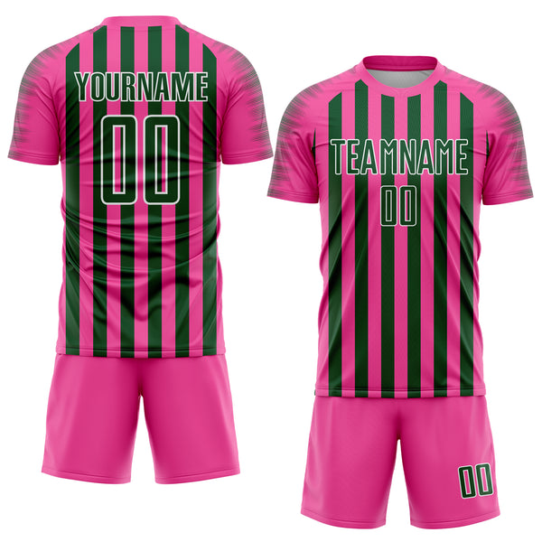Custom Pink Green-White Stripe Sports Sublimation Soccer Uniform Jersey