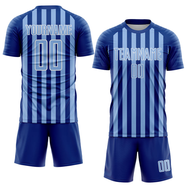 Custom Royal Light Blue-White Stripe Sports Sublimation Soccer Uniform Jersey