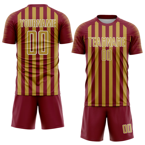 Custom Crimson Old Gold-White Stripe Sports Sublimation Soccer Uniform Jersey