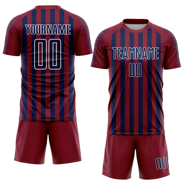 Custom Crimson Navy-White Stripe Sports Sublimation Soccer Uniform Jersey