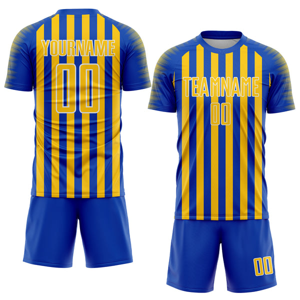 Custom Thunder Blue Yellow-White Stripe Sports Sublimation Soccer Uniform Jersey