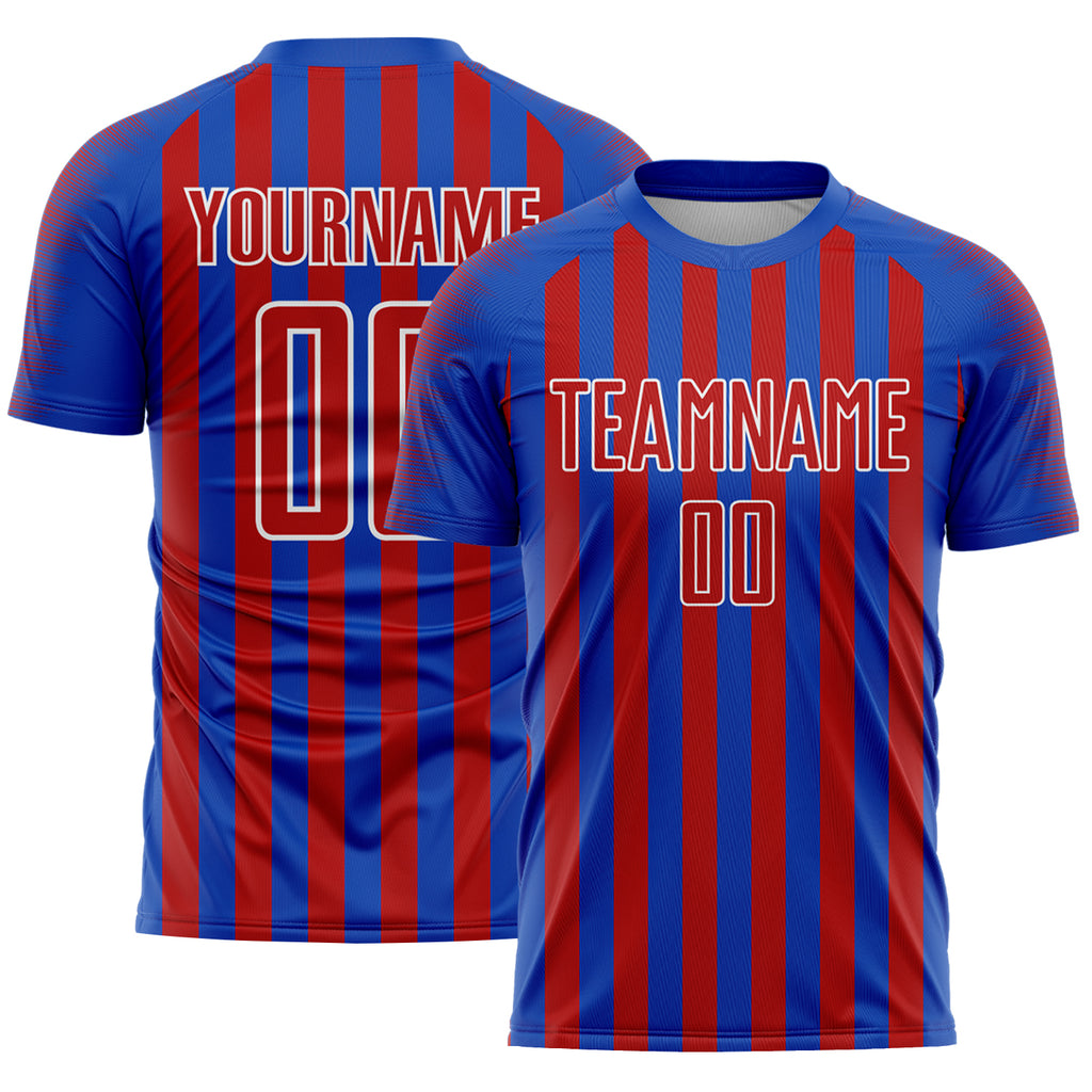 Custom Thunder Blue Red-White Stripe Sports Sublimation Soccer Uniform Jersey