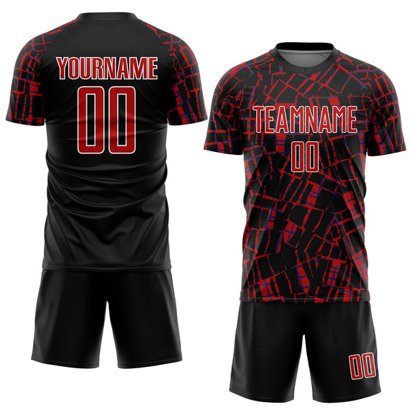Custom Black Red-White Abstract Line Sports Sublimation Soccer Uniform Jersey