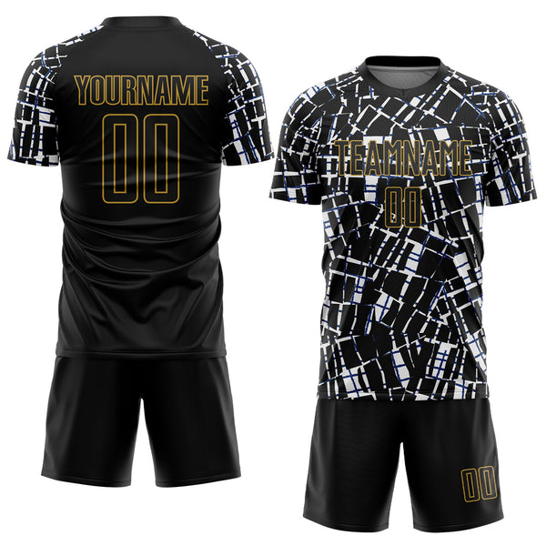 Custom Black White-Old Gold Abstract Line Sports Sublimation Soccer Uniform Jersey
