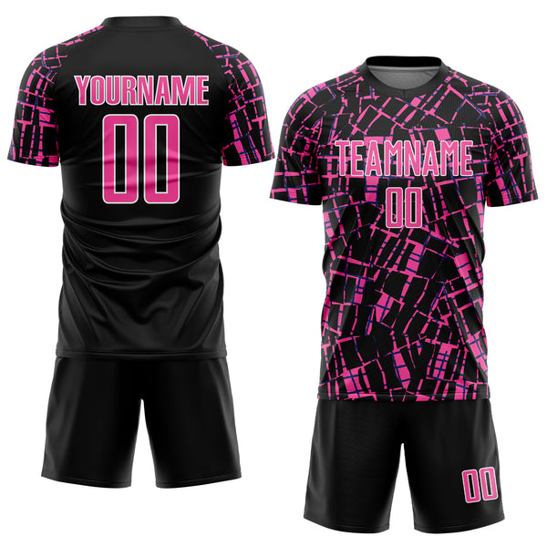 Custom Black Pink-White Abstract Line Sports Sublimation Soccer Uniform Jersey