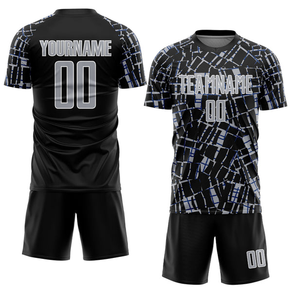 Custom Black Gray-White Abstract Line Sports Sublimation Soccer Uniform Jersey