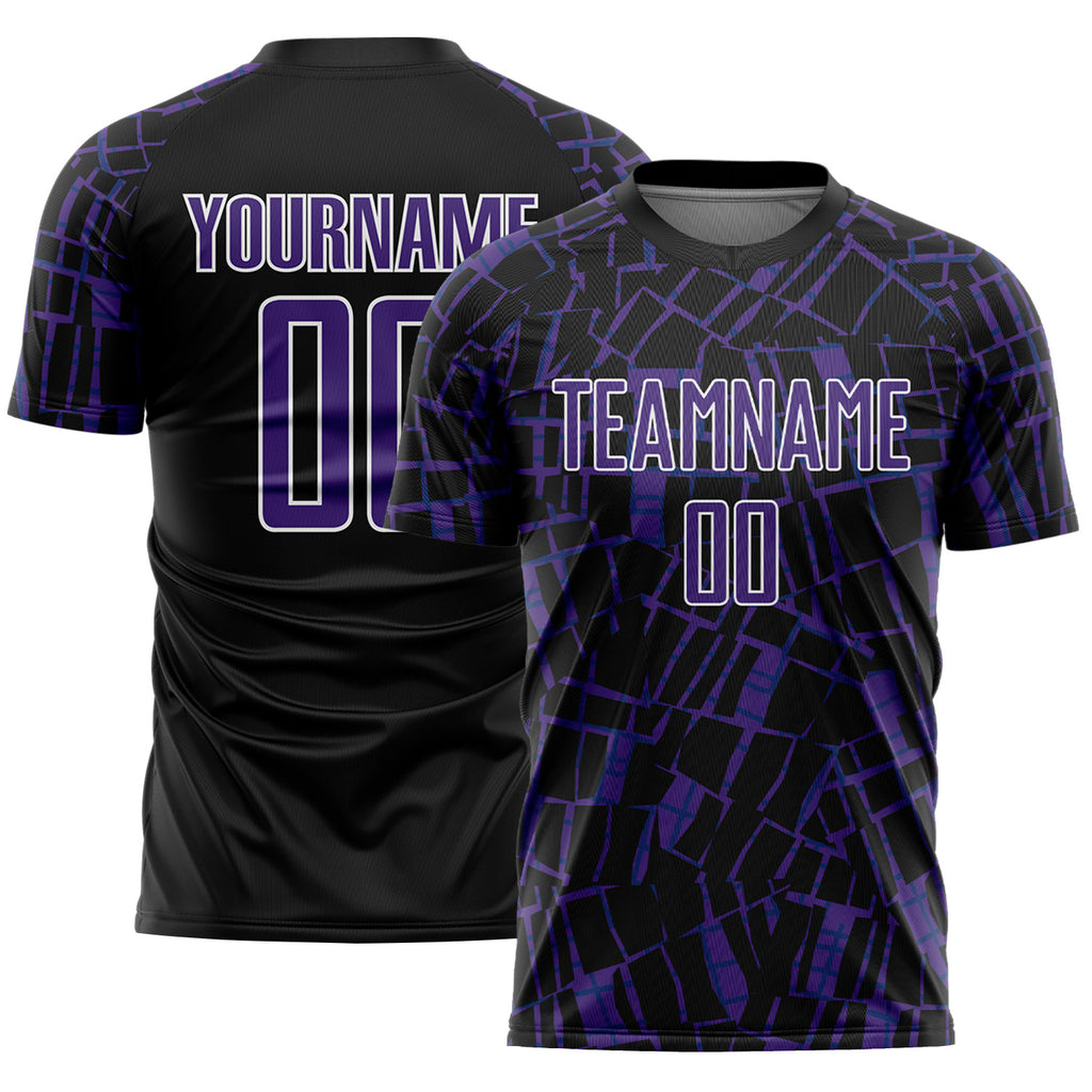 Custom Black Purple-White Abstract Line Sports Sublimation Soccer Uniform Jersey
