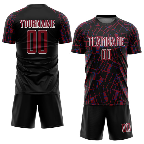 Custom Black Crimson-White Abstract Line Sports Sublimation Soccer Uniform Jersey